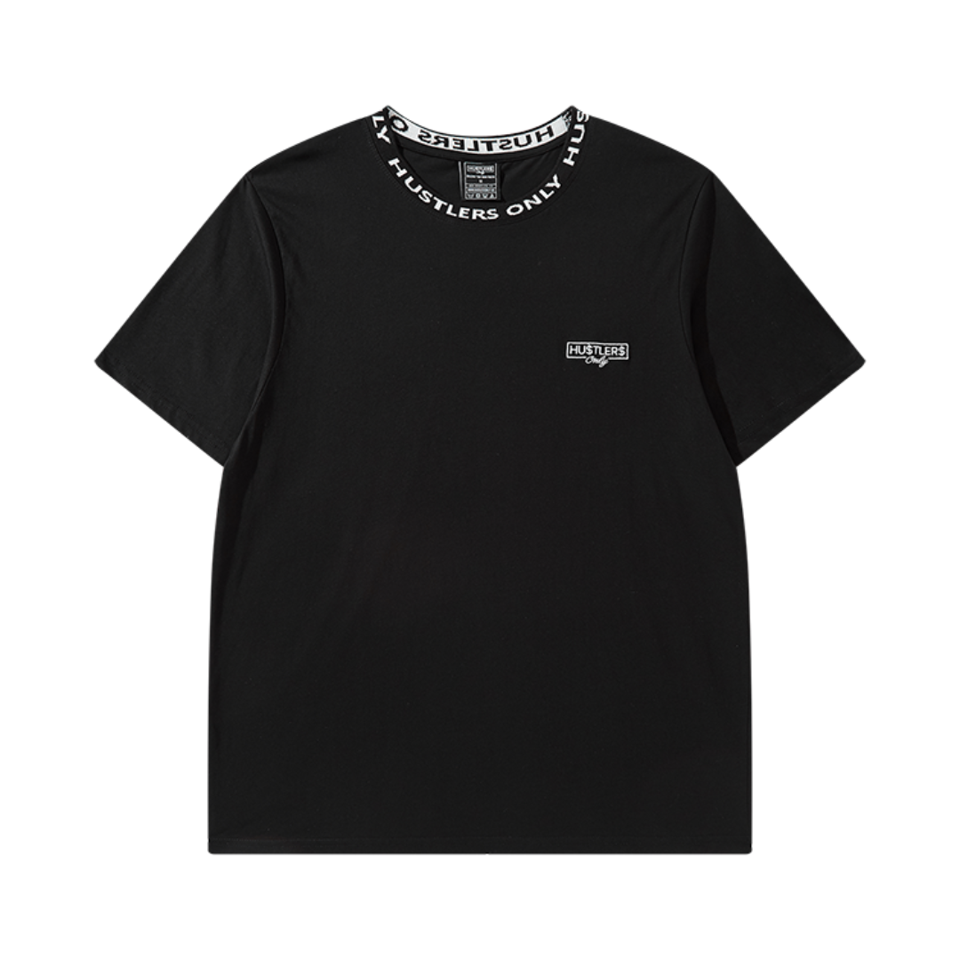 Black Short Sleeve HU$TLER$ ONLY logo T-shirt Jacquard Collar