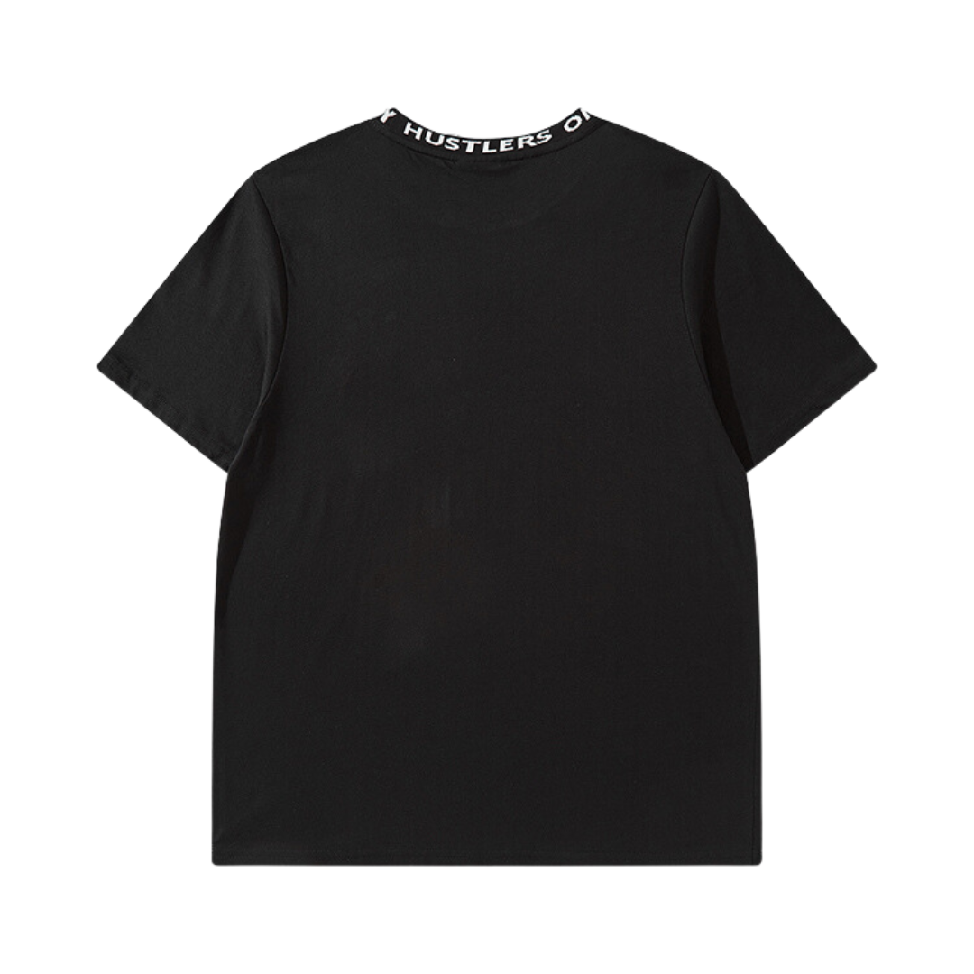 Black Short Sleeve HU$TLER$ ONLY logo T-shirt Jacquard Collar