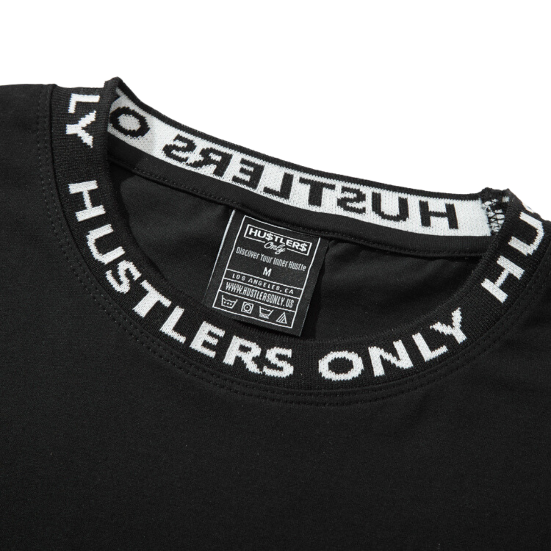 Black Short Sleeve HU$TLER$ ONLY logo T-shirt Jacquard Collar