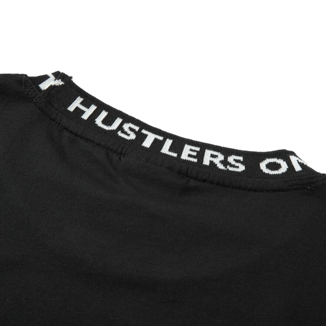 Black Short Sleeve HU$TLER$ ONLY logo T-shirt Jacquard Collar