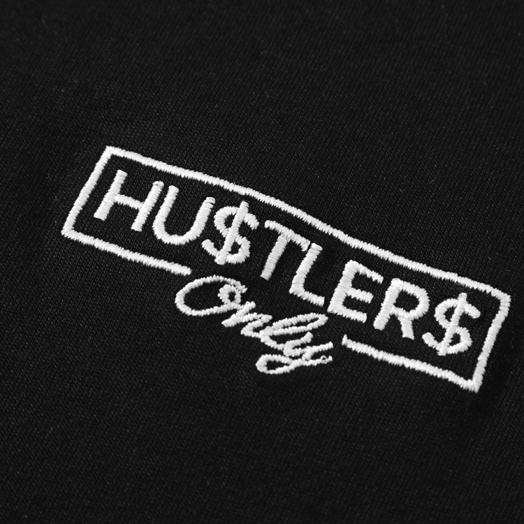 Black Short Sleeve HU$TLER$ ONLY logo T-shirt Jacquard Collar