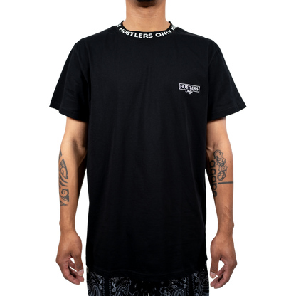 Black Short Sleeve HU$TLER$ ONLY logo T-shirt Jacquard Collar