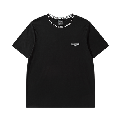 Black Short Sleeve HU$TLER$ ONLY logo T-shirt Jacquard Collar