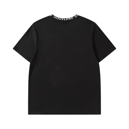 Black Short Sleeve HU$TLER$ ONLY logo T-shirt Jacquard Collar