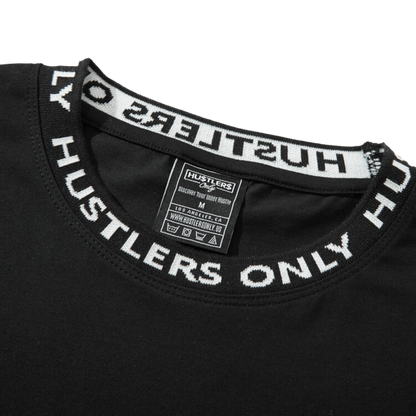 Black Short Sleeve HU$TLER$ ONLY logo T-shirt Jacquard Collar