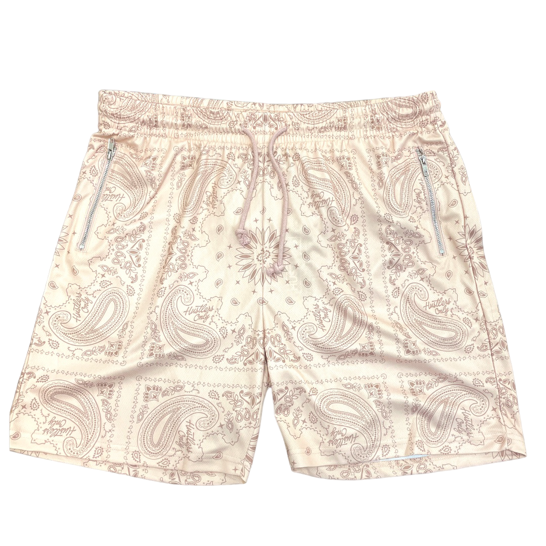 Mesh Tan Paisley Print Shorts Summer