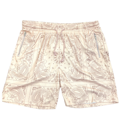 Mesh Tan Paisley Print Shorts Summer